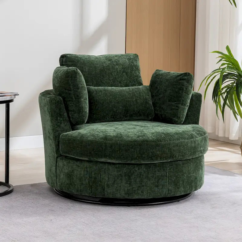 Fauteuil d'appoint pivotant rembourré 42,3 W avec 4 oreillers et pouf de rangement demi-lune