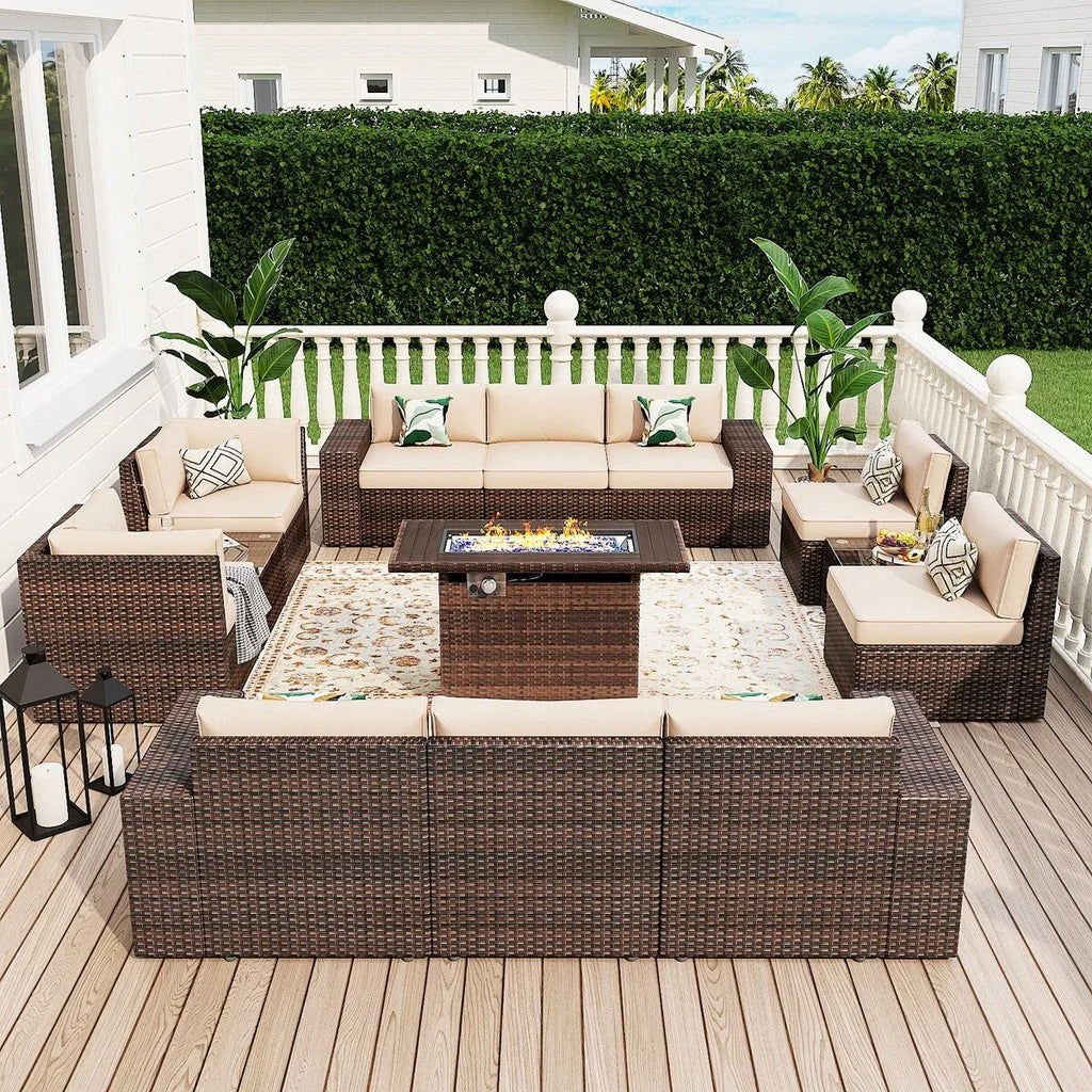 Ensemble de mobilier de jardin 13 pièces avec table brasero de 44 pouces