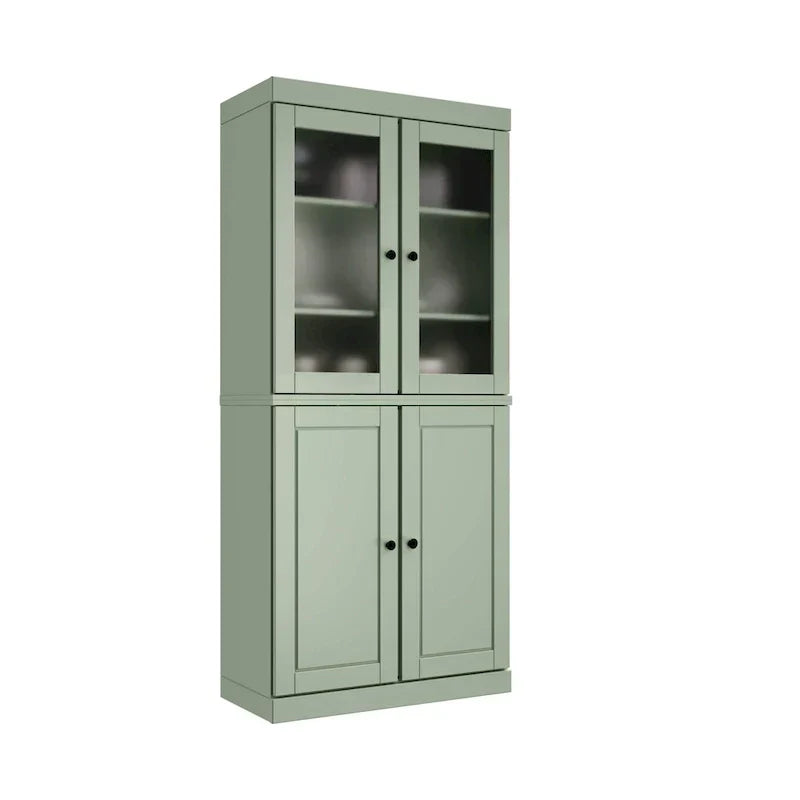 Meuble de rangement en bois massif avec portes en verre dépoli, portes pleines, 2 tiroirs et étagères réglables