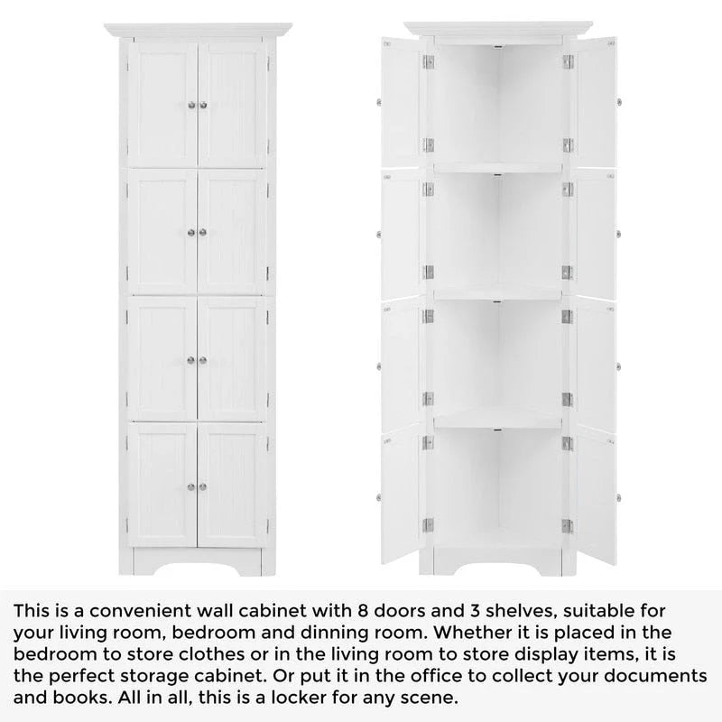 Meuble d'angle de rangement haut avec 8 portes et 4 étagères