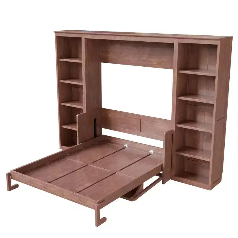 Lit escamotable grand lit/deux places avec bureau et étagère, brun foncé - ModernLuxe