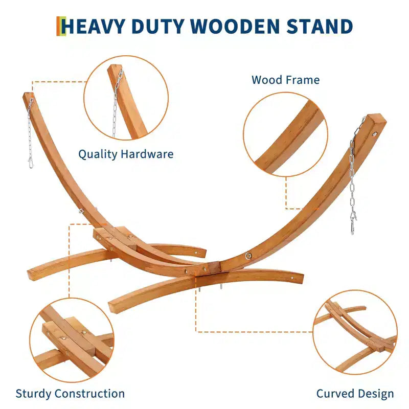 Support de hamac, support universel en bois résistant aux intempéries pour l'extérieur – 215 kg, courbé pour patio, jardin, intérieur
