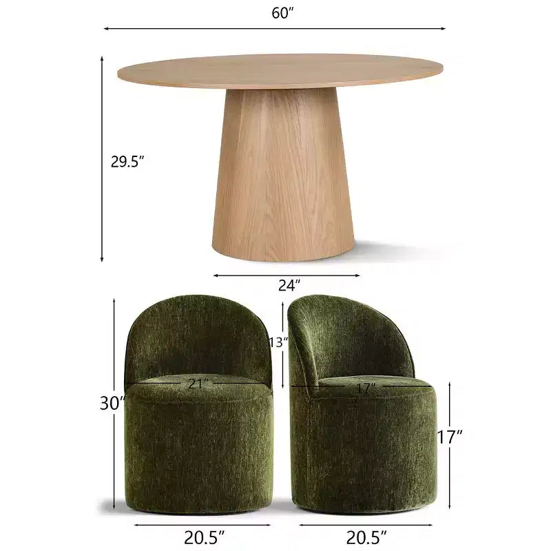 Ensemble de salle à manger moderne pour 6 personnes, table à manger ronde avec pied central, chaises de salle à manger pivotantes à roulettes, tissu chenille texturé - Panipeachy
