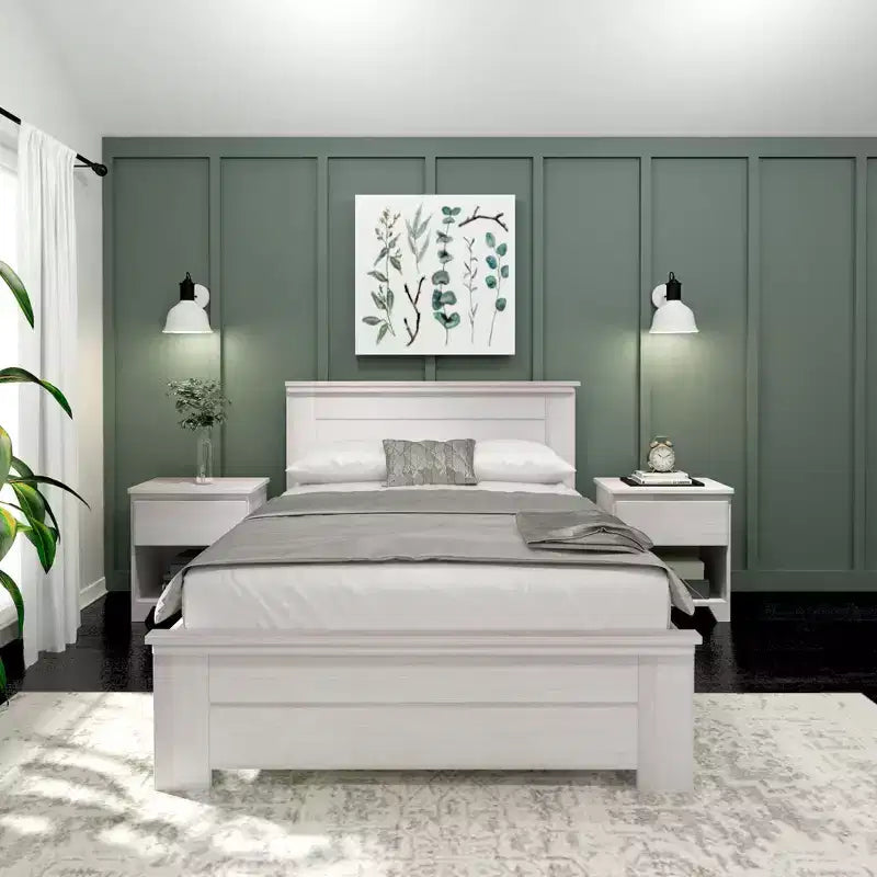 Lit double Plank+Beam Farmhouse avec tête de lit, plateforme en bois massif