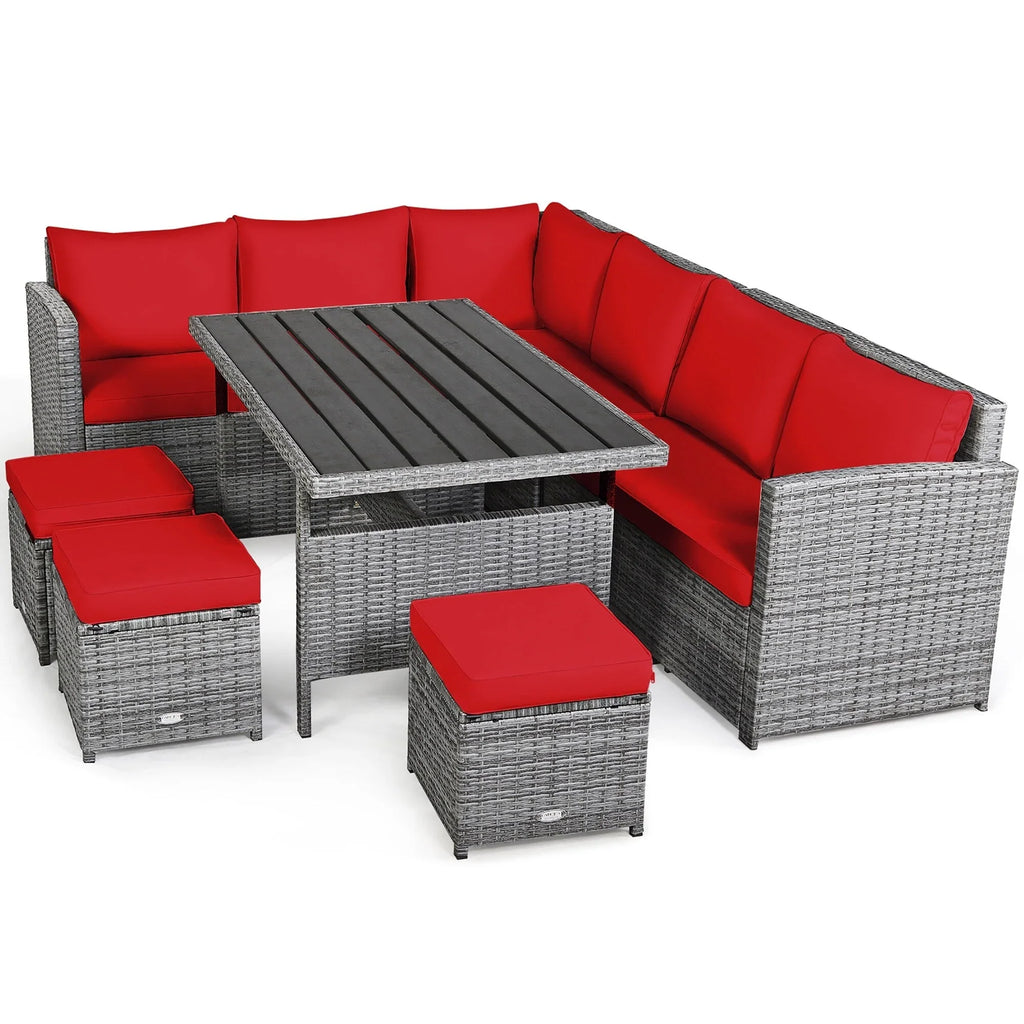 Ensemble de salle à manger Costway 7 pièces en rotin pour terrasse, canapé sectionnel et pouf - Voir détails