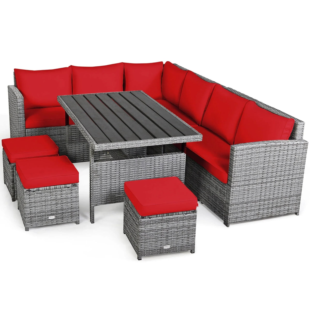 Ensemble de salle à manger Costway 7 pièces en rotin pour terrasse, canapé sectionnel et pouf - Voir détails