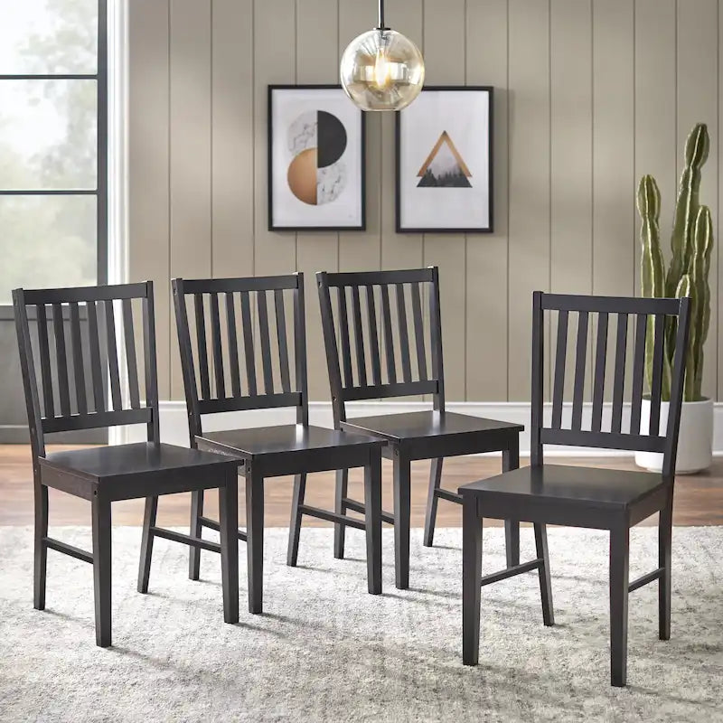 Lot de 4 chaises de salle à manger à barreaux en bois massif, cadre robuste, design classique, montage facile