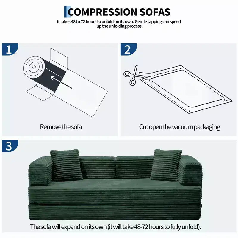 Canapé-lit convertible 5-en-1 80,7 po – Velours côtelé, 1200 lb, aucun assemblage requis