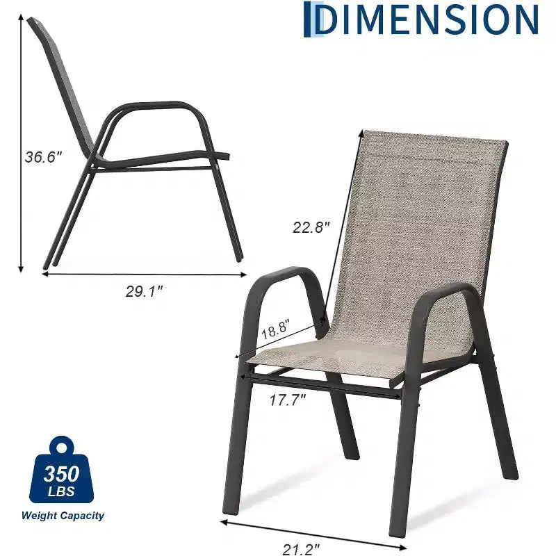 Chaises de patio, Lot de 4/6 chaises de salle à manger empilables d'extérieur en textilène léger résistant aux intempéries avec accoudoirs pour jardin, terrasse de piscine