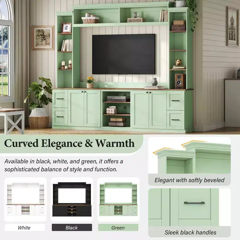Meuble TV mural 4-en-1 ModernLuxe de style campagnard, convient aux téléviseurs jusqu'à 70 pouces, meuble TV console multimédia avec étagères réglables et tiroirs