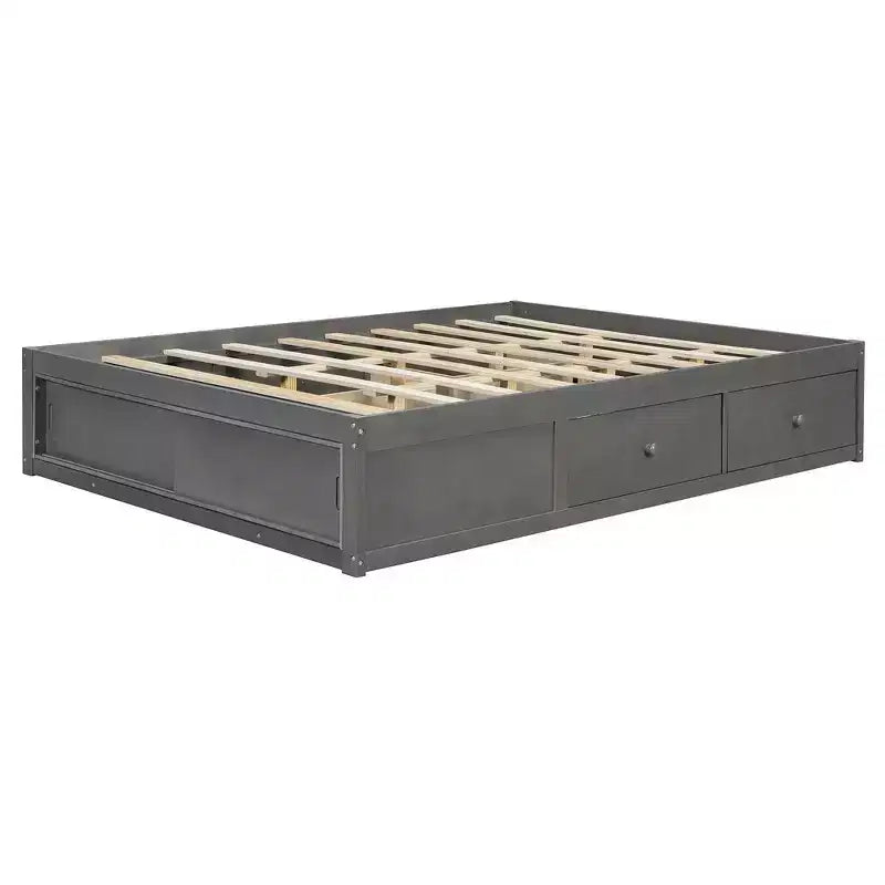 Cadre de lit plateforme Whisen Queen avec 4 tiroirs de rangement et rangement dans le pied de lit