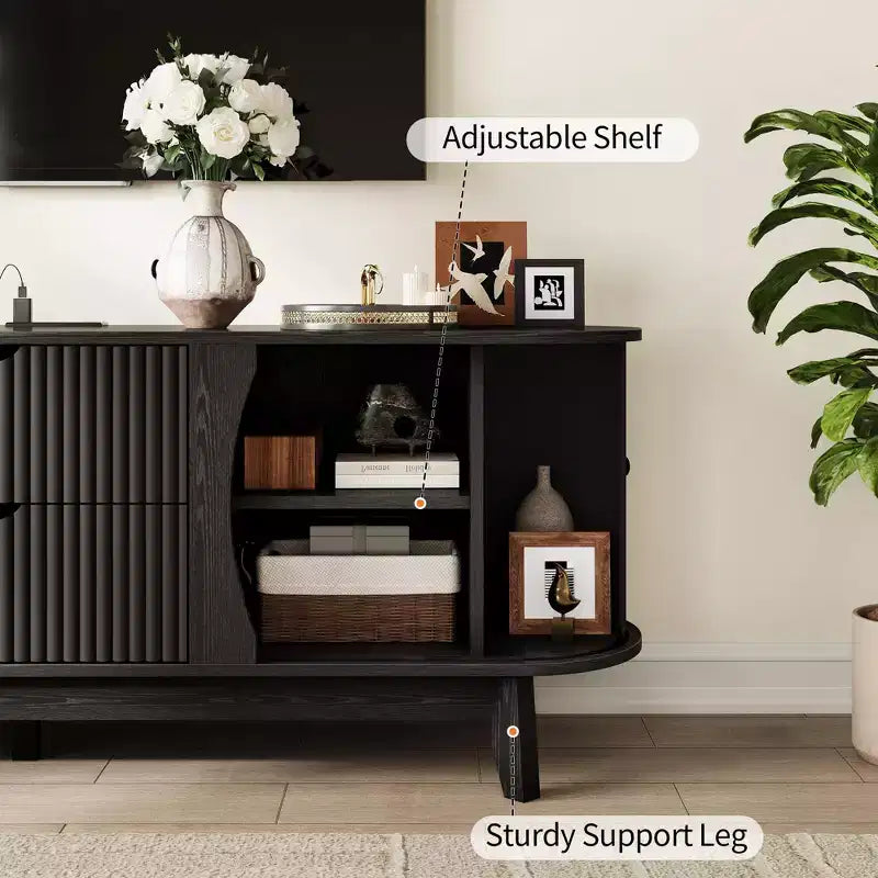 Meuble TV moderne noir/marron avec 2 tiroirs, pour 1 pièce