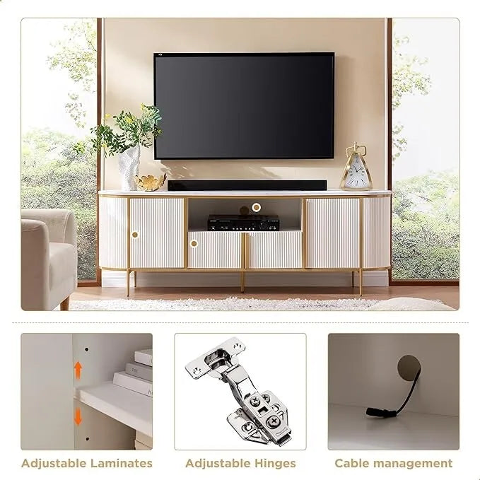 Meuble TV de luxe moderne, meuble de divertissement, avec plateau en faux marbre