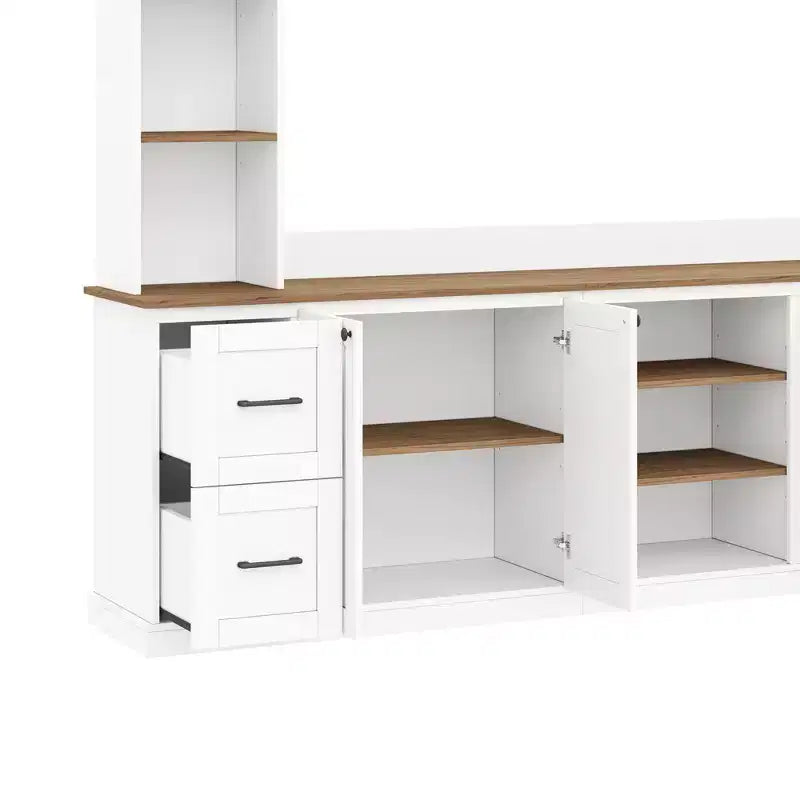 Meuble TV mural 4-en-1 ModernLuxe de style campagnard, convient aux téléviseurs jusqu'à 70 pouces, meuble TV console multimédia avec étagères réglables et tiroirs