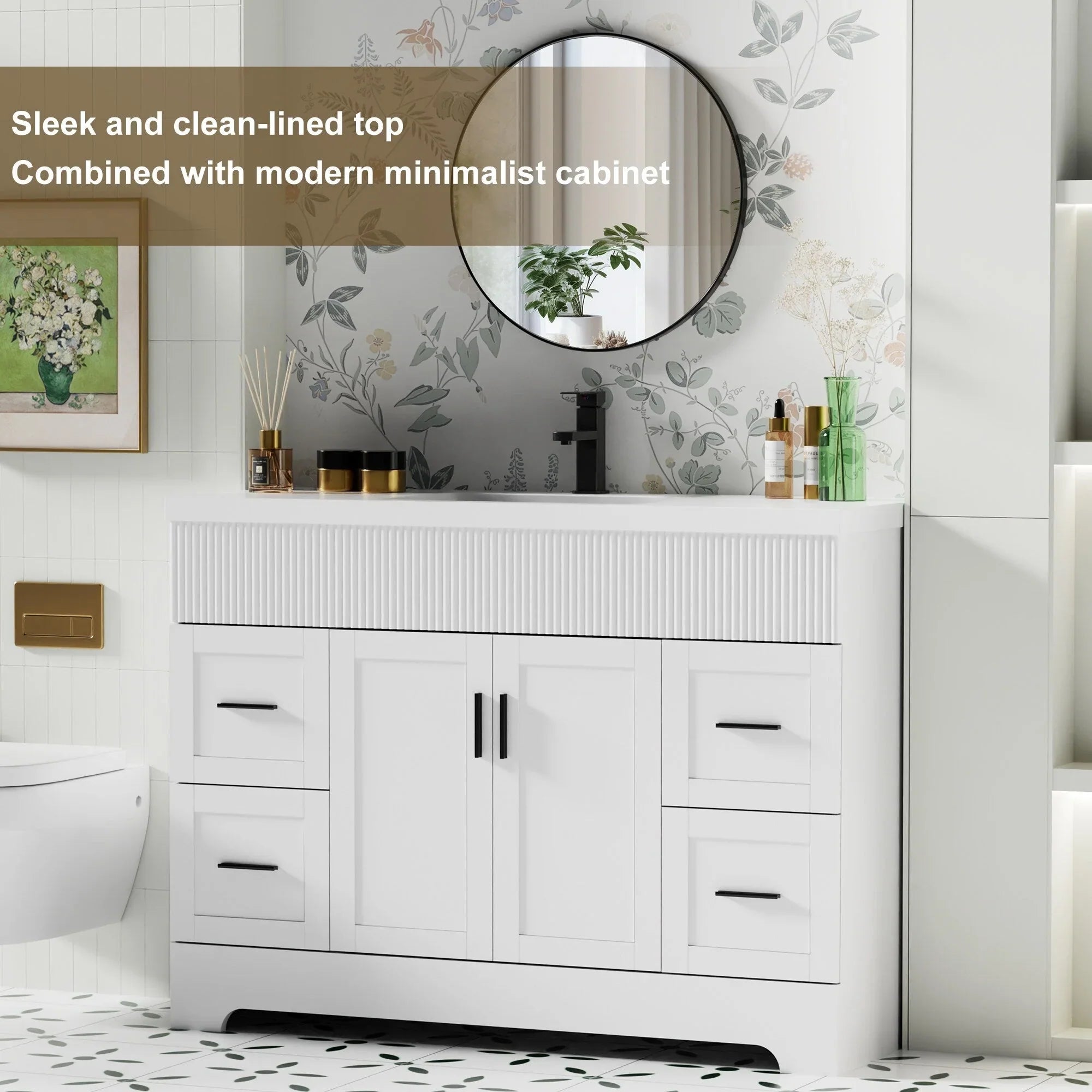 Meuble-lavabo de salle de bain Wavy Line 30/36/48 avec évier et robinet