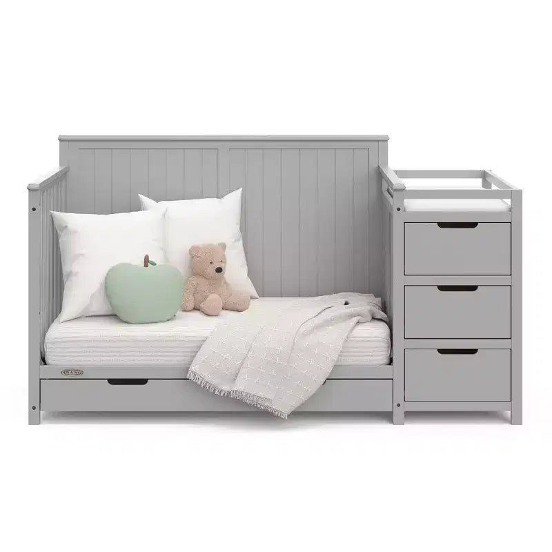 Lit de bébé et table à langer transformable 5-en-1 avec tiroir