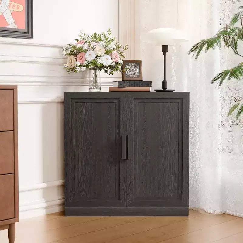 Meuble d'angle Dovelina avec étagères réglables, buffet, meuble à vin, meuble de cuisine et de salle à manger avec portes en bois - 31H x 31L, 36H x 31L
