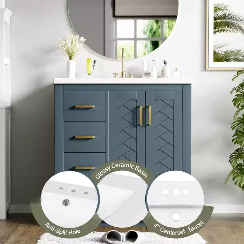 Meuble-lavabo de salle de bain 30 po avec armoire et 3 tiroirs – Noir / Bleu / Vert / Indigo / Blanc