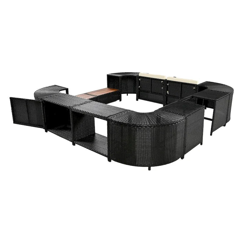 Canapé d'angle d'extérieur en rotin pour spa, forme quadrilatérale