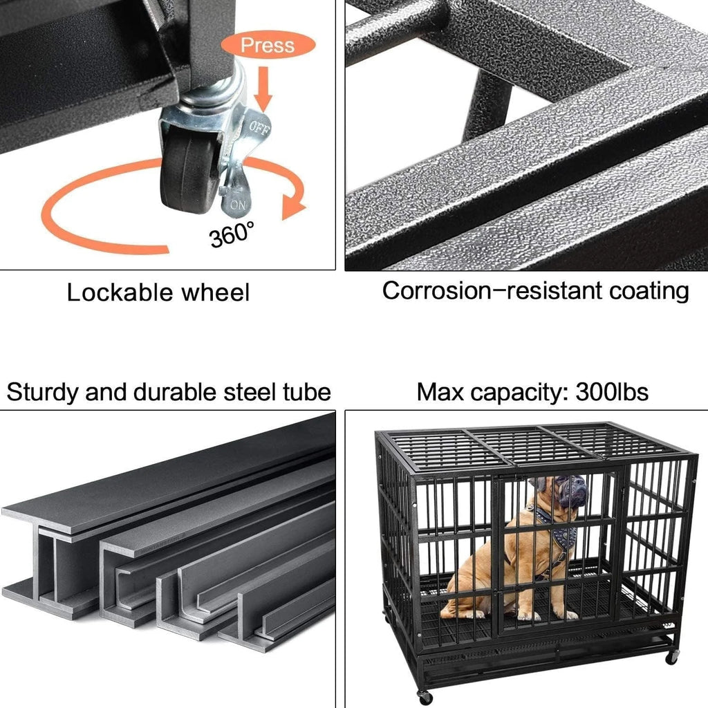 BOSSIN Cage pour Chien Robuste Indestructible 48/38 Pouces, Niche Anti-Évasion avec Roues Verrouillables