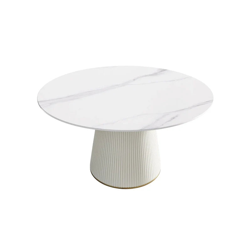 Table à manger ronde de 53 po pour 6 personnes avec plateau en pierre sintérisée et plateau tournant