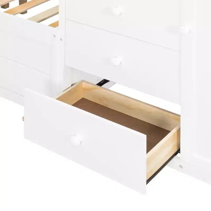 Lit superposé double sur double avec armoire de rangement et tiroirs, lit superposé double en bois peu encombrant avec garde-corps pour appartement, chambre à coucher