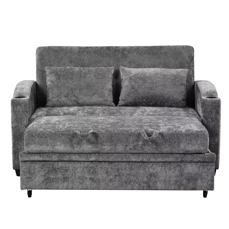 61.6 Canapé-lit convertible moderne en chenille avec ports USB, porte-gobelets et dossier réglable pour salon, appartement