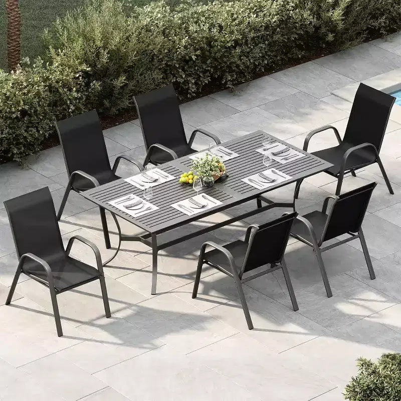 Chaises de patio, Lot de 4/6 chaises de salle à manger empilables d'extérieur en textilène léger résistant aux intempéries avec accoudoirs pour jardin, terrasse de piscine