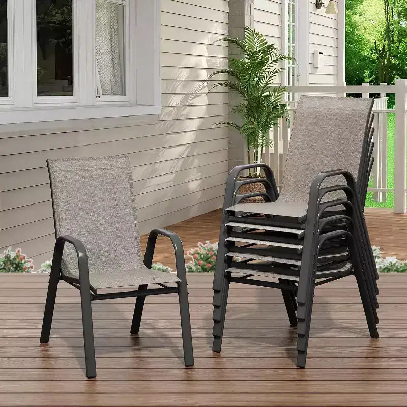 Chaises de patio, Lot de 4/6 chaises de salle à manger empilables d'extérieur en textilène léger résistant aux intempéries avec accoudoirs pour jardin, terrasse de piscine