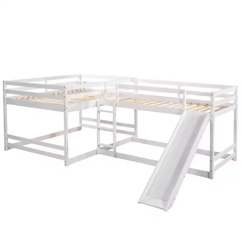 Lits superposés en L pour 4 enfants, lits superposés quadruples avec toboggan, lits superposés en bois doubles et jumeaux pour chambre à coucher ou dortoir
