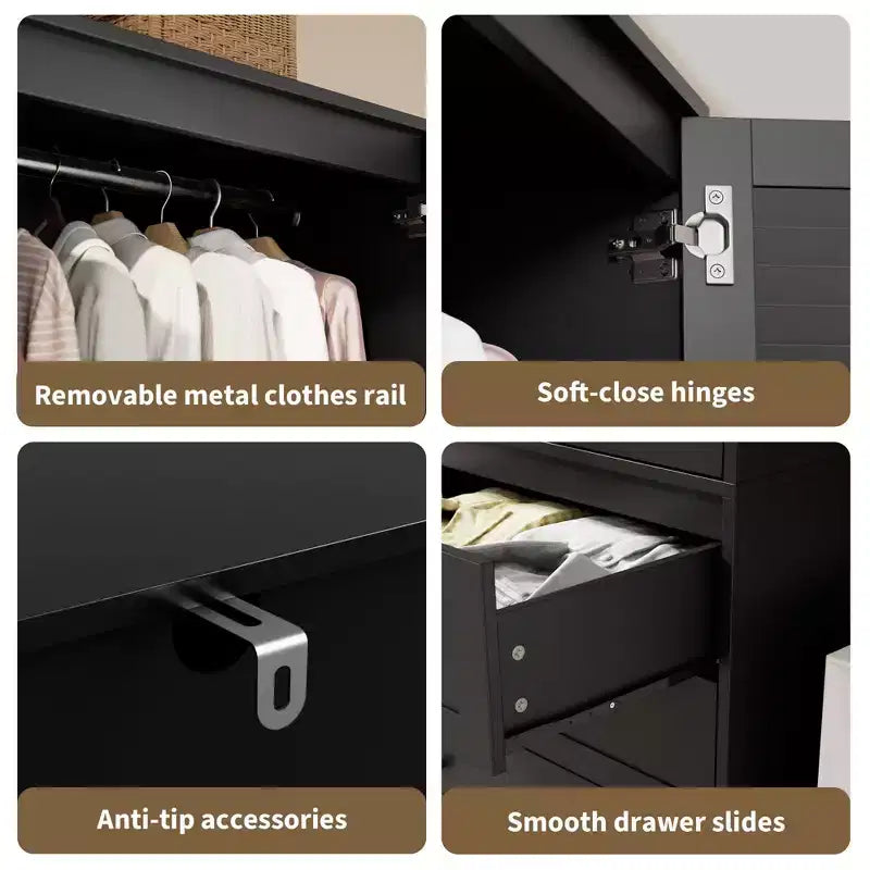 COZONY Armoire penderie avec 3 tiroirs et 2 portes, Placard de rangement moderne en bois pour chambre à coucher, Armoire sur pied blanche robuste