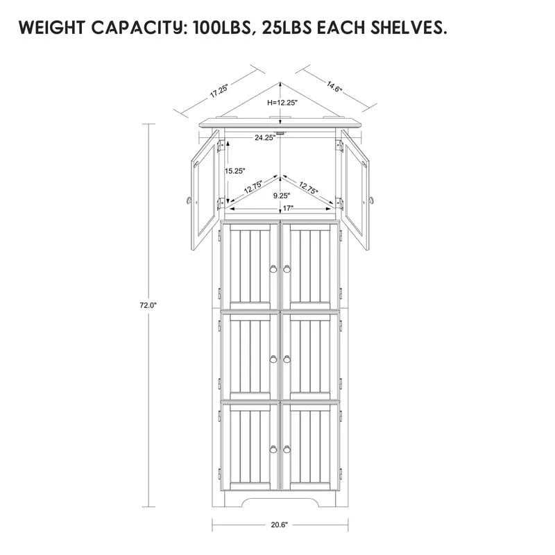Meuble d'angle de rangement haut avec 8 portes et 4 étagères