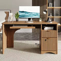 Bureau d'ordinateur intelligent Bestier 55, bureau en chêne avec tiroirs de classement et prise de courant, bureau de direction avec rangement ouvert et tiroir à clavier