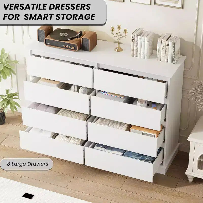 Armoire de rangement à 8 tiroirs, commode à tiroirs profonds, grand placard à plateau large pour salon, couloir, chambre d'enfants