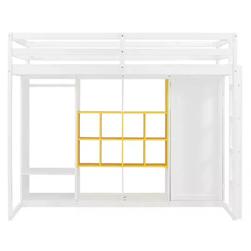 Lit mezzanine enfant avec armoire et étagères, Cadre de lit mezzanine en bois avec meuble de rangement pour enfants et adolescents