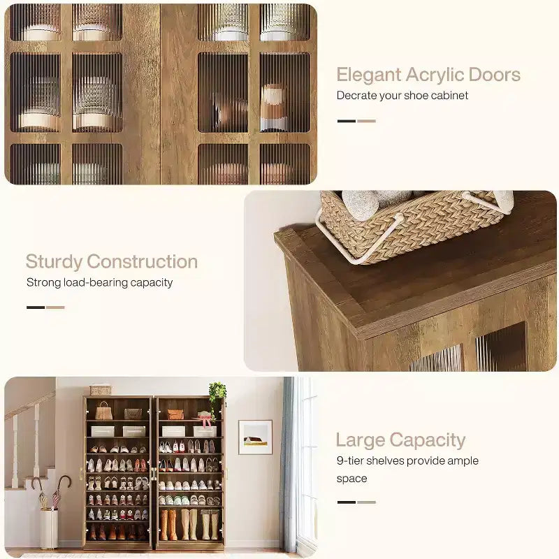 Meuble à chaussures haut Lantine avec portes, rangement à chaussures à 8 niveaux avec étagères réglables, armoire à chaussures moderne pour couloir, placard, salon, blanc