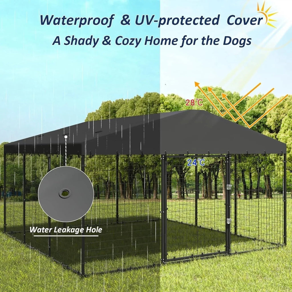 Grande niche extérieure pour chien L 118 x P 118 x H 70, enclos pour chien robuste avec toit étanche