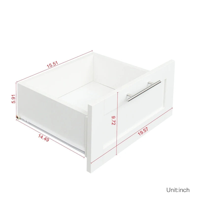 Armoire de rangement en bois blanc avec portes, tiroirs et tringle à vêtements