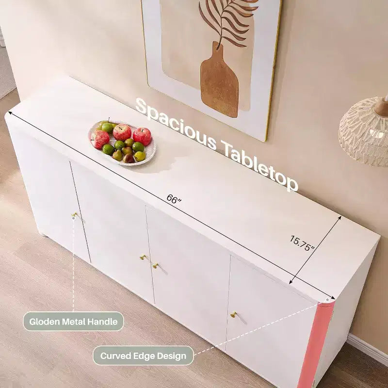 Buffet de cuisine avec 4 portes et étagères, grand buffet de rangement moderne, buffet de rangement de 66 po pour bar à café