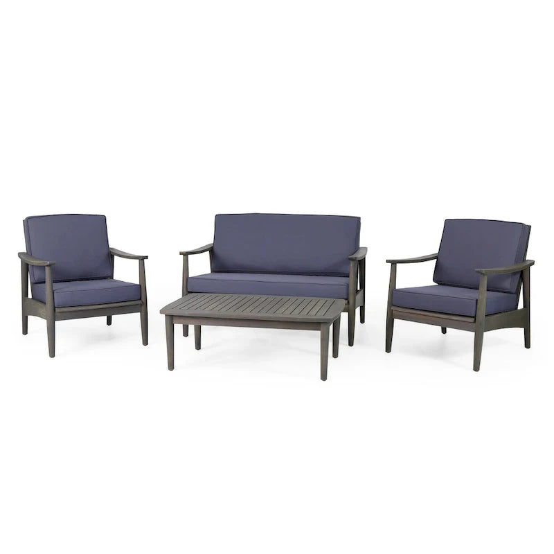 Ensemble de conversation d'extérieur 4 places en bois d'acacia Willowbrook par Christopher Knight Home