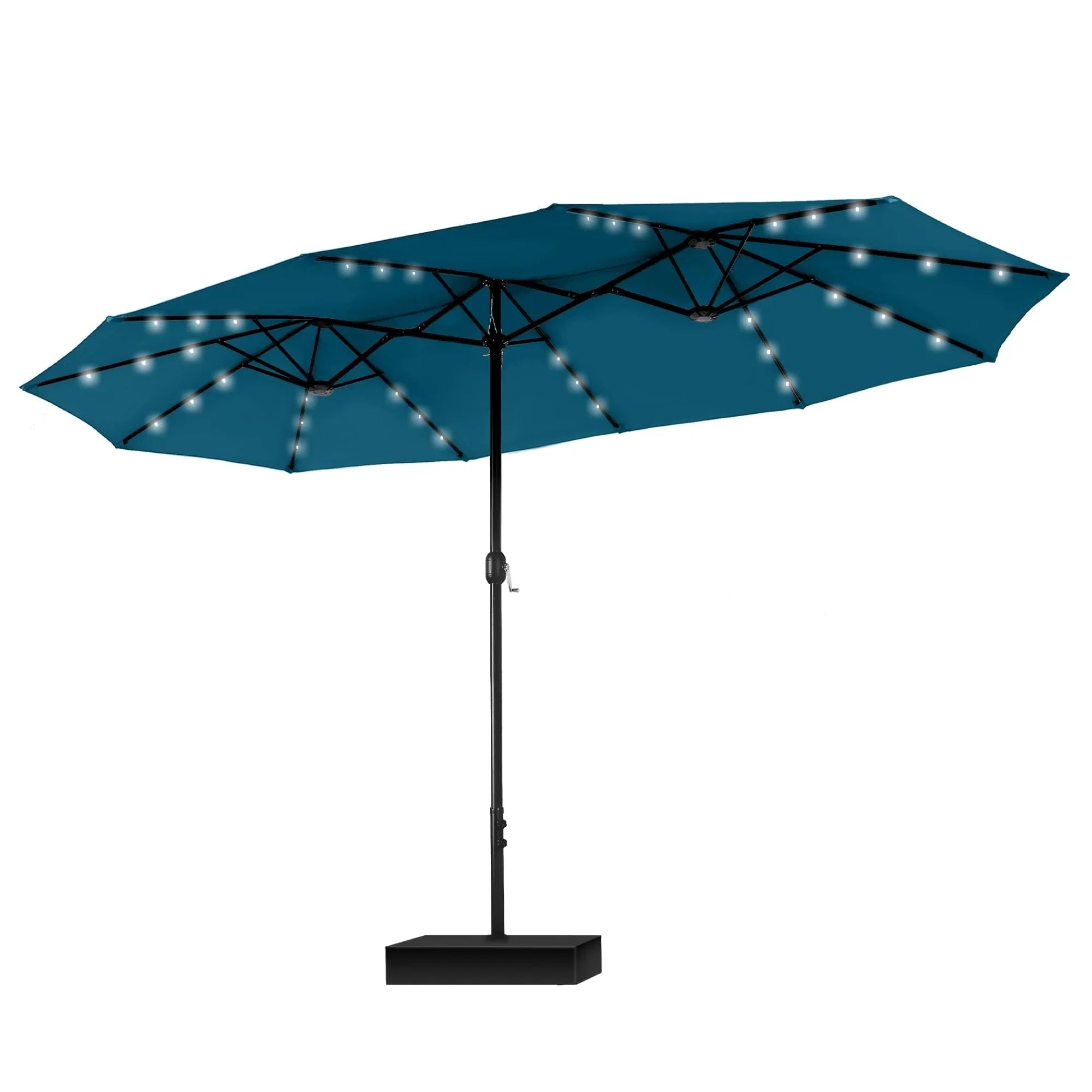 MAISON ARTS Parasol excentré rectangulaire de 4,5 m avec manivelle, parasol de marché double face d'extérieur avec lumières LED solaires et base incluse