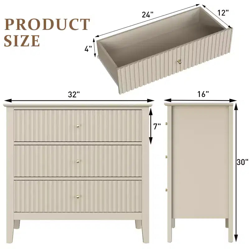 Heynemo Commode 3 Tiroirs, Table de Chevet en Bois Peint de 76 cm de Haut avec Rangement, Grande Commode Moderne avec Coulisses à Roulement à Billes