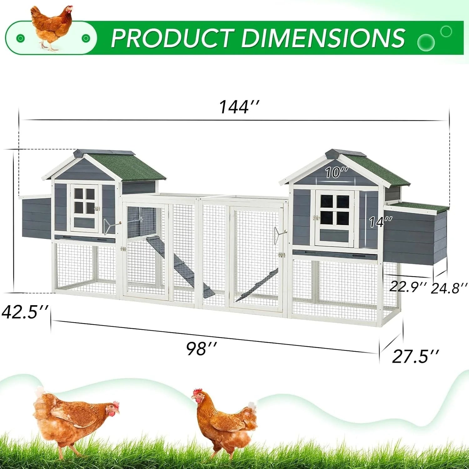 Grand poulailler AECOJOY 366 cm avec enclos, abri en bois, cage à volaille