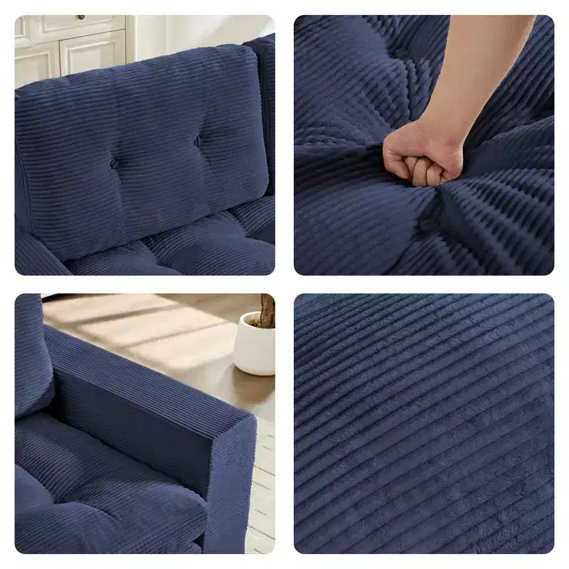 Mjkone Canapé-Lit Futon Convertible 2-en-1 180 cm, Canapé Deux Places Pliable en Tissu Côtelé avec Boutons Touffetés, Idéal pour Petits Espaces