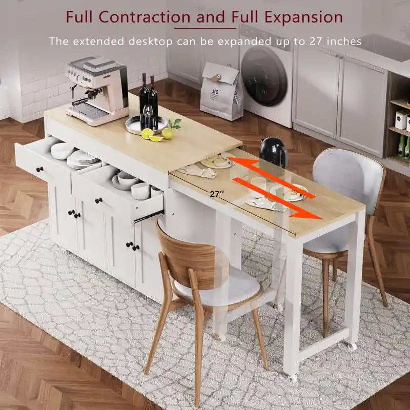 Îlot de cuisine Abner avec table à manger extensible