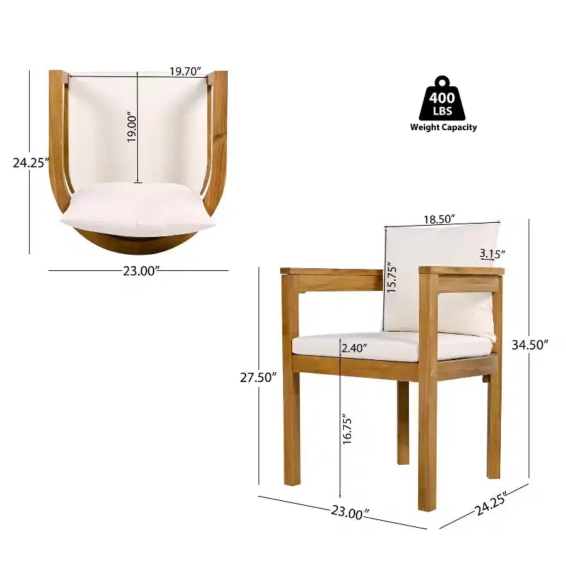 Ensemble de salle à manger d'extérieur rustique Christopher Knight Home Irene 9 pièces en bois d'acacia avec chaises à dossier incurvé et coussins