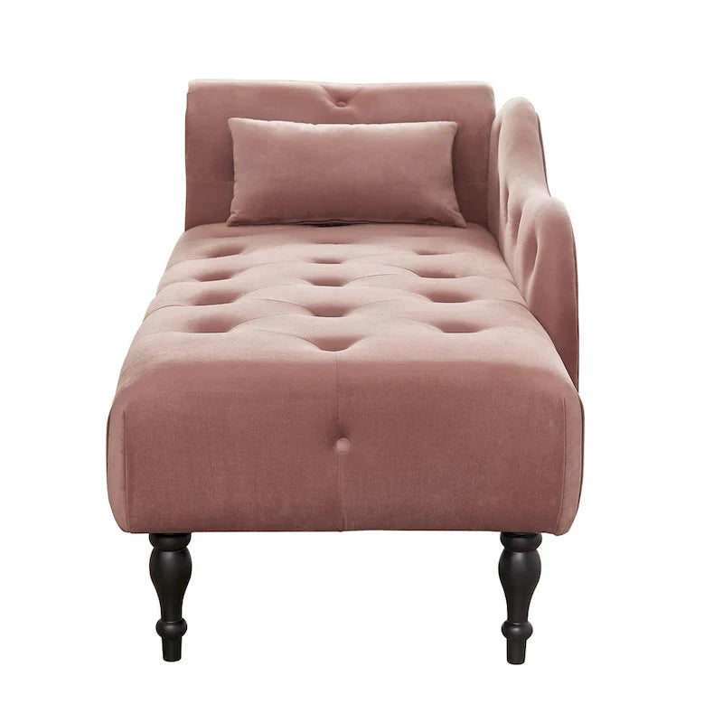 Chaise longue moderne de 154 cm avec revêtement en velours, boutons capitonnés, pieds en bois massif et clous de tapissier