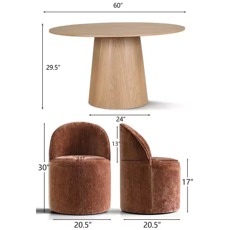 Ensemble de salle à manger moderne pour 6 personnes, table à manger ronde avec pied central, chaises de salle à manger pivotantes à roulettes, tissu chenille texturé - Panipeachy