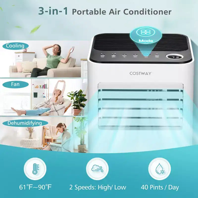 Climatiseur portable 3-en-1 Costway 8000 BTU avec ventilateur, déshumidificateur et mode veille
