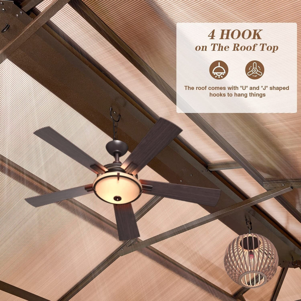 Tonnelle EROMMY à toit rigide, pergola extérieure avec double toit, moustiquaire et rideaux, auvent robuste pour patio, jardin, fête au bord de la piscine